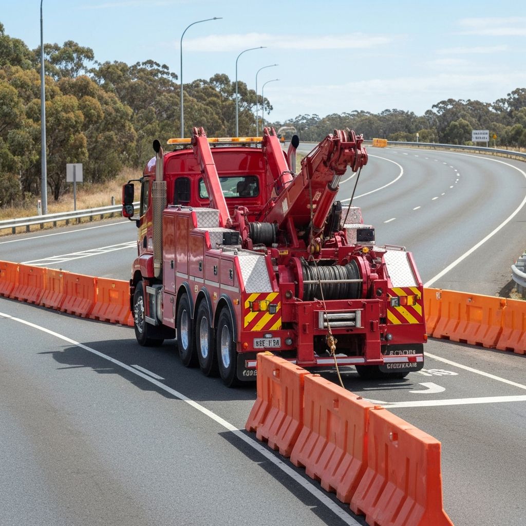 Recovery truck with winch equipment at an accident scene